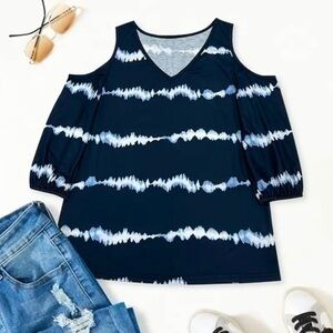 Women’s Vibrant Color Block Striped Cold Shoulder V-Neck Knit Top - Size L - NWT